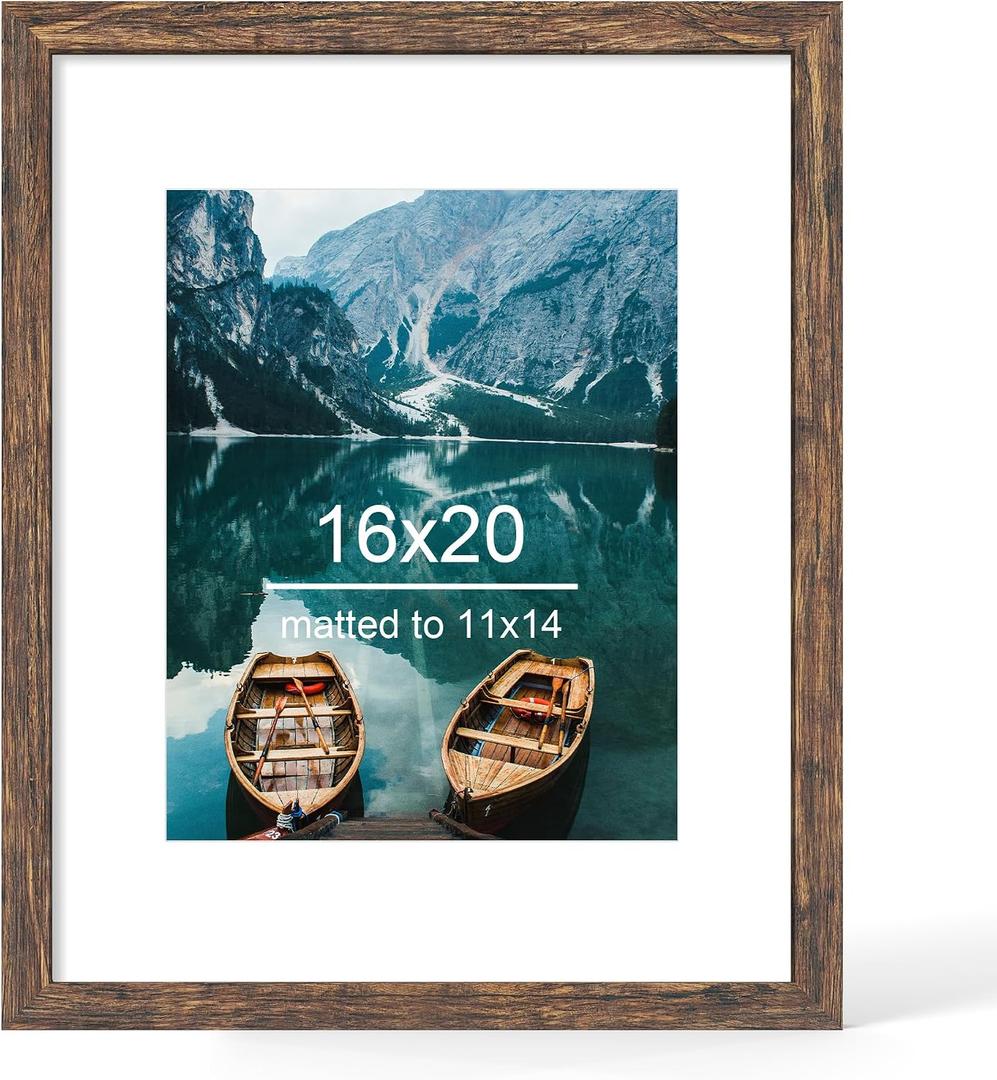 16x20 Picture Frame, Rustic Brown Wood Style, Wall Mounting
Display Posters 11 x 14 with Mat or 16 x 20 without Mat, 1 Pack for Photos, Artwork; Fits Home, Office & Gallery Wall Decor