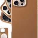 LONLI Classic Leather Phone Case for iPhone 16 Pro Max, Brown | European Genuine Vele Leather, Smoothen and Soften Over Time, Compatible with Magsafe