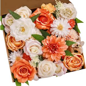 MISSPIN Artificial Flowers DIY Box Set Fake Roses Bouquet Bridal Wedding Flowers Colorful Centerpiece Table Decorations Boho Faux Floral with Stems Arrangements for Cake Home Party Indoor Outdoor