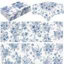 Frienda 12 Pcs Blue Floral Cocktail Coaster 6'' x 6" Something Blue and White Reusable Fabric Coaster Washable Square Dinner Towel for Bridal Shower Bachelorette Party Decoration