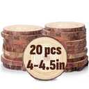 FUMILE Unfinished Natural Wood Slices 4-4.5 Inch, 20 PCS Round Wooden Discs with Tree Bark, Wood Rounds for Crafts Christmas Ornaments, Wood Circles for Rustic Wedding Decoration