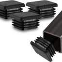Prescott Plastics 1 1/4 (31.75mm) Outer Perimeter Ribbed Plastic Hole Plugs, Square Black Metal Tubing End Caps, Strong Furniture Leg Inserts, Impact & Weather Resistant, Made in The USA - 50 Pack