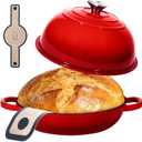 ONKO Dutch Oven For Sourdough Bread Baking, 6QT Enameled Cast Iron Dutch Oven Pot With Lid, Non-stick Sourdough Baking Pan with Bread Dome, Round Ceramic Dutch Ovens Pot with Cloche for Homemade (Red)