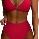 SUUKSESS Women Sexy High Waisted 2 Piece Bikini Sets Triangle High Cut Swimsuits (Small)