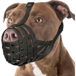 Mayerzon Pitbull Muzzle for Dogs to Prevent Biting Scavenging, Basket Muzzle for Rottweiler Staffordshire Terrier in Grooming Training, Allow to Pant Drink, Lightweight and Sturdy,  L [Snout Cir: 11.5"-13"]