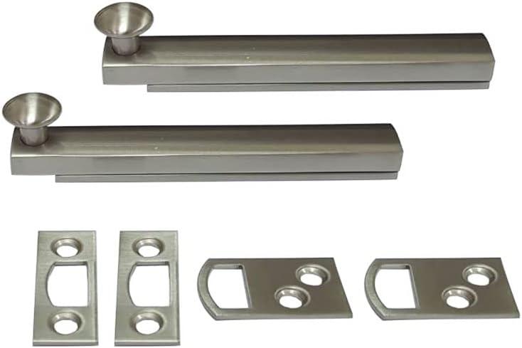 QCAA Heavy Duty Solid Brass Concealed Surface Bolt, 4", Satin Nickel, 2 Pack, Made in Taiwan