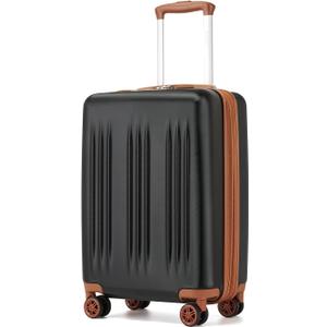 Kono Small 20 Inch Expandable Carry On Luggage with Quiet Spinner Wheels & TSA Lock, Scratch and Drop Resistant PC+ABS Hardside 22x14x9 Airline Approved Suitcase, Black & Brown