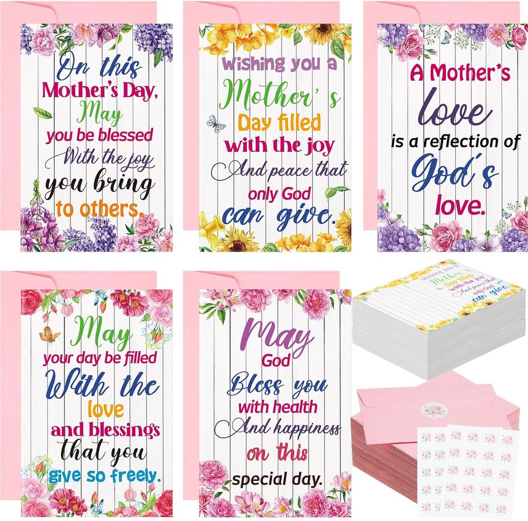 Eaasty 200 Sets Christian Birthday Cards Floral Religious Greedting Cards with with Envelopes Stickers Bulk for Women Mom Grandmother Wife, Blessing Prayer Gift for Church Ministry, 4x6 Inch