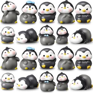 Macarrie 20 Pcs Mini Penguin Figurines Cute Penguin Characters Toys Collection Playset Christmas Winter Cartoon Figures Cake Decoration for Boy Girl Birthday Landscape Party(Modern Style)