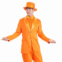 Orange Tuxedo Costume For Adults | Bright Comedy Movie Suit Includes Jacket, Pants, Ruffled Shirt Front, And Hat , Size XL