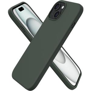 ORNARTO Compatible with iPhone 15 Case 6.1, Slim Liquid Silicone 3 Layers Full Covered Soft Gel Rubber Phone Case, Anti-Scratch Shockproof Protective Cover 6.1 Inch, Dark Moss
