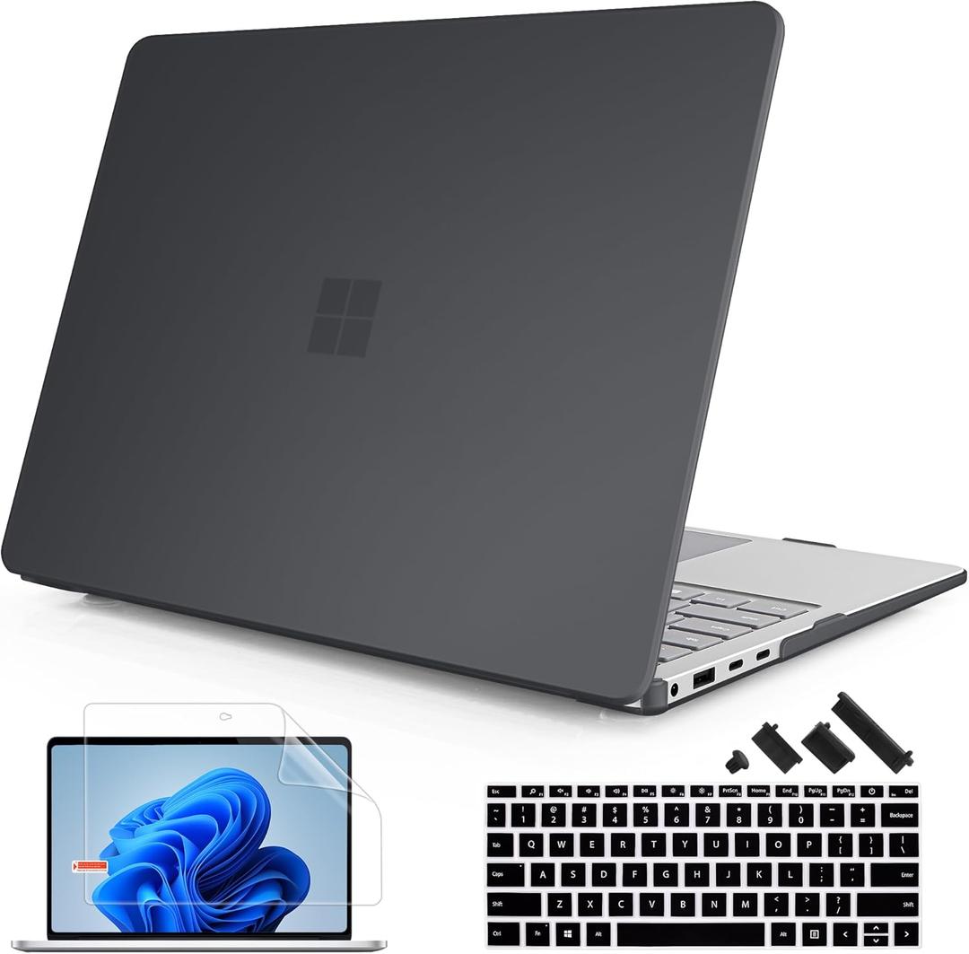 Mektron Matte Case for 13.8" Microsoft Surface Laptop 7 2024 Surface Laptop 13.8 Inch Cover Fits Model 2036, Keyboard Cover +Screen Protector +Dust Plugs, Matte Black