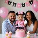 BEISHIDA Cake Topper Pink and Black Happy Birthday Cake Decorations 1st 2nd Birthday Pink and Black Birthday Party Supplies for Kids Girls