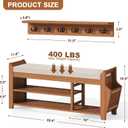 PETKABOO 39.4" Shoe Bench with Coat Rack Hidden Drawer and Side Holder, 2 Tier Entryway Bench with Storage, Bamboo Shoe Rack with Cushion for Entryway Hallway Living Room Bedroom, 39.4 in with Hook