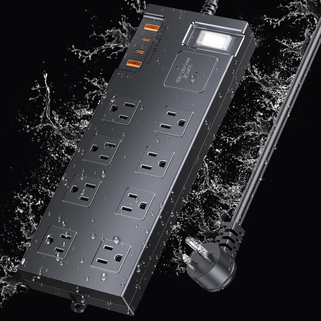 Surge Protector Power Strip Waterproof, Outdoor Extension Cord Multiple Outlets with USB A + C Fast Charging, Waterproof Electrical Box Electrical Outlet Box Extender Power Strip 6ft 10ft 15ft 20ft