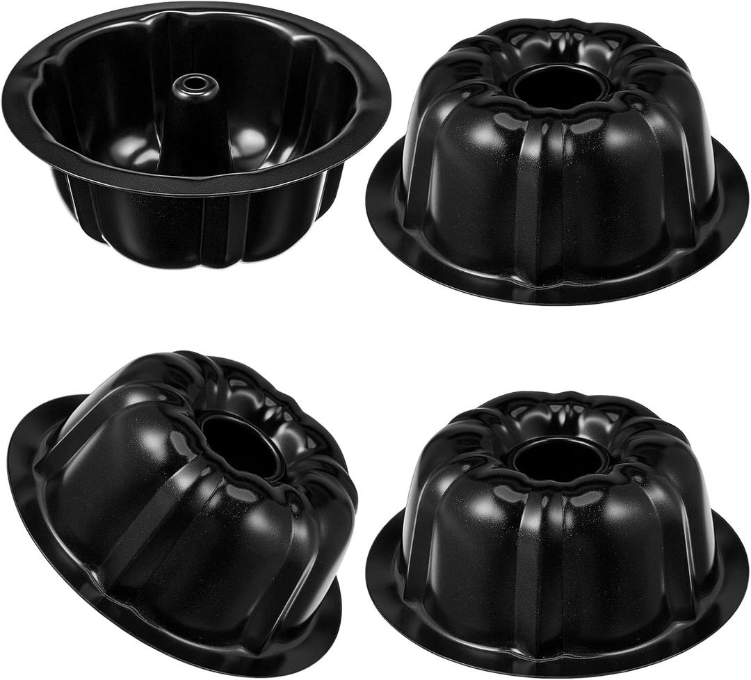 Ctosree 4 Pcs 4 Inches Fluted Mini Cake Pan Nonstick Fluted Cake Pan Carbon Steel Tube Metal Tube Oven Baking Mold with Flower Shape for Cupcake, Black