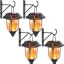 Dynaming 4 Pack Solar Flame Lanterns Outdoor, Hanging Solar Powered Wall Mounted Sconce Lights, Flickering Flame LED Light Auto On/Off, Waterproof for Garage Stair Patio Front Porch Yard