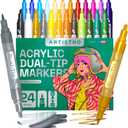 ARTISTRO 24 Dual-Tip Acrylic Paint Markers - Medium + Fine Tip Combo - 22 Bright Colors + 2 Metallic Chrome Paint Pens (Multicolor)