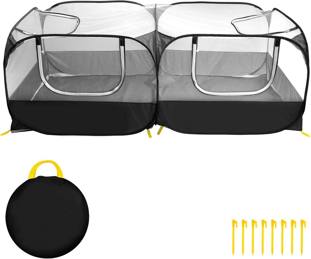 Collapsible Small Animal Playpen, Pet Cage Tent Large Chicken Run Coop with Detachable Bottom Breathable Transparent Mesh Walls, Foldable Pet Enclosure for Puppy Kitten Rabbits Indoor Outdoor playpen (Black)