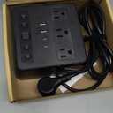 JACKYLED Alarm Clock with 4 USB Chargers Power Strip 3 Outlets 1700J Surge Protector Nightstand Dimmable Digital Clock with Dual Alarm and Snooze Function for Bedroom, Full Screen LED Display (Black)