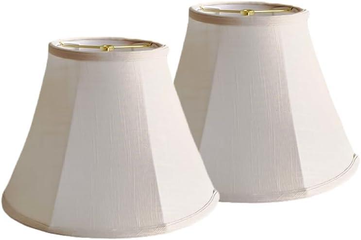 Bell Lamp Shades Set of 2, 6.7" x 13" x 9.5" Replacement Lampshades for Table & Floor Lamp, Natural Linen Hand Crafted Lamp Shades for Bedroom, Living Room (Bamboo White, Meduim Bell-2Pack)