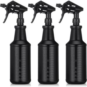 Honeydak 3 Pack Plastic Spray Bottles Black 34 oz Heavy Duty Opaque Spray Bottles UV Light Blocking Refillable Reusable Leak-proof Sprayers for Cleaning Solution Kitchen Garden Home Plant