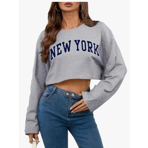 Women's Casual Long Sleeve Cropped Sweatshirt Crewneck Pullover Shirt size M