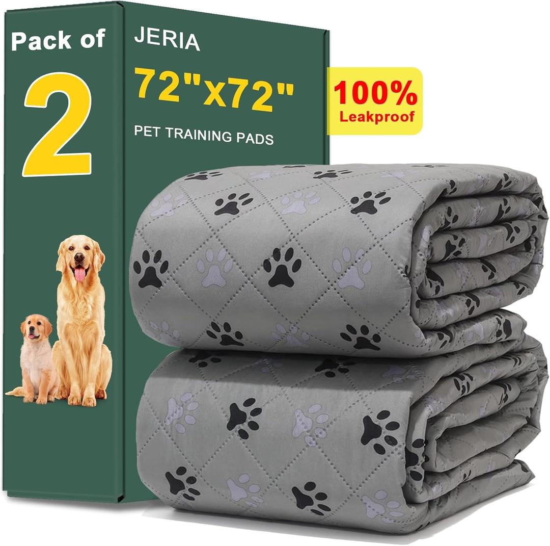 JERIA 2 Pack 72"x 72" Waterproof Non Slip Wee padReusable Washable Pee Pads for DogsAbsorbent and Leakproof Training Mats for Potty, Bed, Sofa, Potty Training