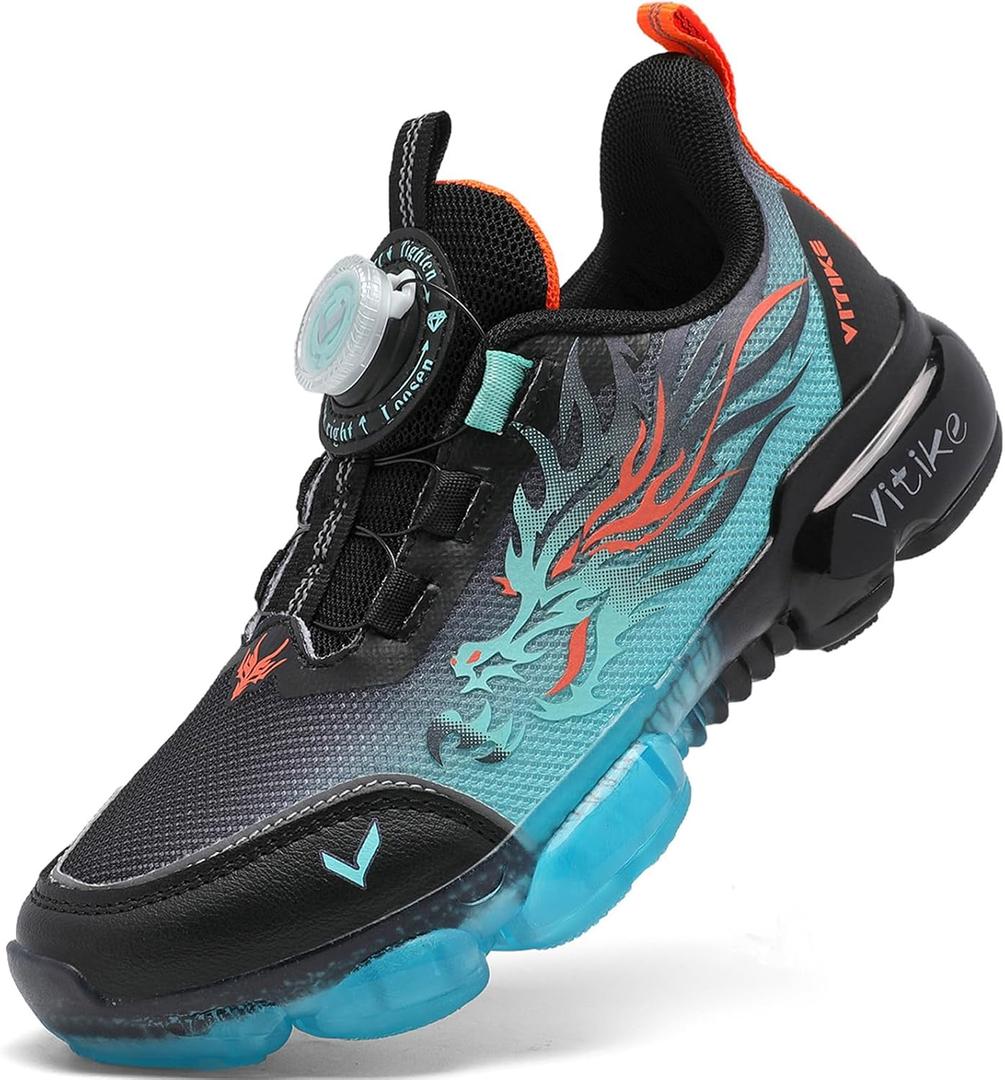 JMFCHI SPORTS Kids Sneakers Boys Girls Running Tennis Shoes Breathable Athletic Sports Casual Black Blue Orange Big Kid Size 5