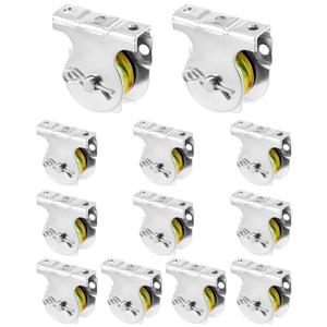 QWORK Wall Mount Pulleys, 12 Pcs 1-1/2" Ceiling Mount Single Pulley V-Groove Pulley Hardware Accessories for 3/8" Wire or Rope, Working Load 420 Lbs, Heavy-Duty Iron Galvanized Pulley