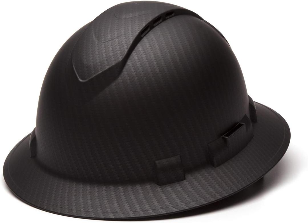 Pyramex Ridgeline Full Brim Hard Hat 4 Point Ratchet Vented Matte Black Graphite Pattern