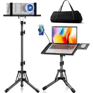Projector Stand Adjustable Height 20" to 61", Foldable Projector Tripod Stand with Mouse Tray & Phone Holder, Portable Laptop Floor Stand for Office Home Stage Studio DJ Racks Podium Stand