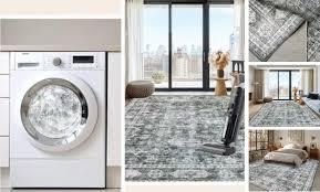 Area Rugs for Living Room 0.24inch Low Pile Faux Wool Bedroom Rug TPR Anti-Slip Backing Carpet Vintage Soft Rugs for Dining Room décor Machine Washable (Black Grey, 9 * 12)