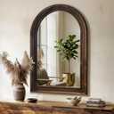 Arched Bathroom Mirror, 40"x28" Brown Wood Frame Wall Mirror