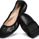 LM Women's Ballet Flats Round Toe Slip On Flats Shoes Casual Dress Shoes Foldable Portable Travel Ballet Flat, Black, Size 6
