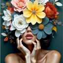 Huacan Paint by Numbers Kits for Adults Beginner Without Frame DIY Flowers Drawing On Canvas Handmade Acrylic Woman Painting Kit with 3 Brushes 16x20 Inch