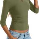 Eachyes Womens 3/4 Length Sleeve Boat Neck Tops Casual Slim Fit T-Shirts Basic Tees Spring Summer Outfits Clothes (Green) XL