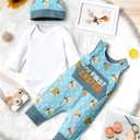 MIGU Easter Outfit Baby Boy Girl Outfit My First Easter Outfit Long-Sleeved Onesie 3-Piece Set Romper (6-9 Months, Blue)