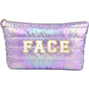 Hiroyuki Iridescent Makeup Bag, 14 inches Cosmetic Bag, Large Capacity Travel Pouch (Face, purple)