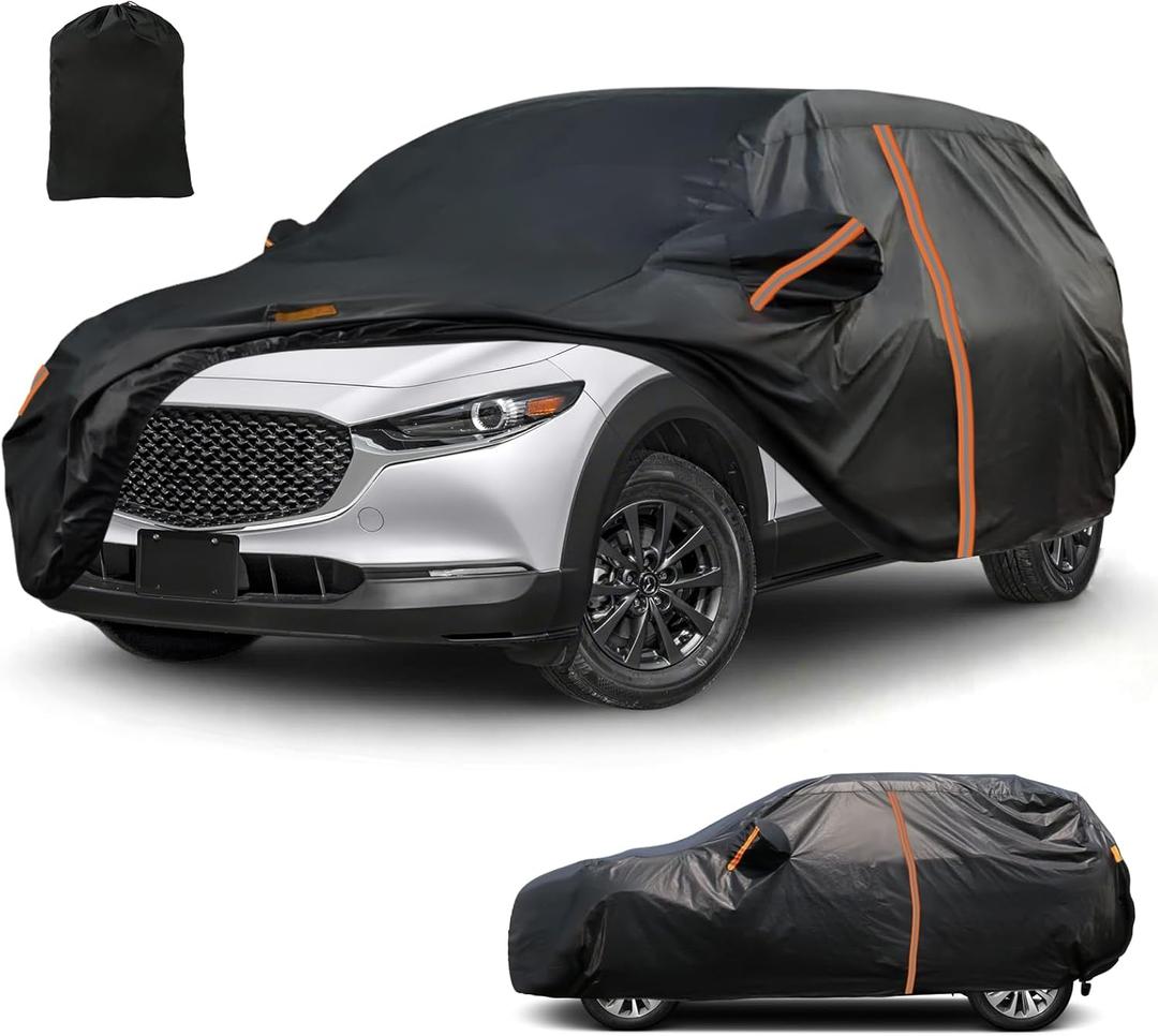 SUV Car Cover for 2020-2025 Mazda CX-30, All Weather Outdoor Waterpoorf Car Covers with Zipper Door, Windproof Bands Cover, Reflective Strip for Sun UV Protection Snow Rain Dust Cover