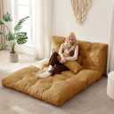 Folding Sofa Bed Foldable Floor Couch for Adults with Corduroy Fabric, Foldable Mattress with Back Support, Bean Bag Floor Sofa Bed Couch for Living Room Bedroom (Full 80x54 Inch), Yellow