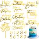 Jspupifip 22 PCS Gold Birthday Cake Topper Set,Acrylic Mirror Cake Numbers 0-9 Cupcake Topper Personalized Cake Picks (Gold)