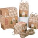 SamanterHouse-Shape Paper Gift Boxes House With Twines Paper Package Box Candy Chocolate Gift Packing Wrap for Wedding Party Christmas Baby Shower 50Pack