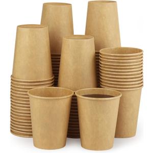 Kraft 100 Pack Paper Cups - 8 Oz Hot Compostable Cups for Coffee, Water & More