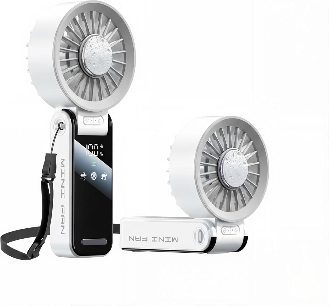 Handheld Fan – Compact, Portable, Powerful Airflow: High-performance motor, LED display, Extra-long battery life, 100-speed settings, foldable design, 3-in-1 portable fan. (White)