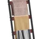 Wooden Blanket Ladder, Wall-Leaning Blanket Rack, 5 Tier Ladder Shelf, 5.6 ft Blanket Holder, Decorative Display Ladder Shelf for Storage and Home Decor, Rustic Brown and Black