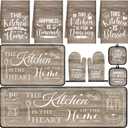 10 Pcs Farmhouse Kitchen Decor and Accessories Set 4 Kitchen Towels 2 Pot Holders 2 Oven Mitts 2 Rugs for Cooking Baking Mom Housewarming Gifts(Brown,Classic Style)