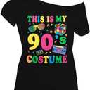 SFHFY 90s Outfit for Women 90's Theme Party Disco Shirt Vintage Neon Off Shoulder Tops Retro 90s Disco Top Size M