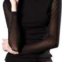 Women's Turtleneck Top Long Sleeve Slim Fit Shirts Mesh Sheer See Through Casual Top (Black, X-Large)