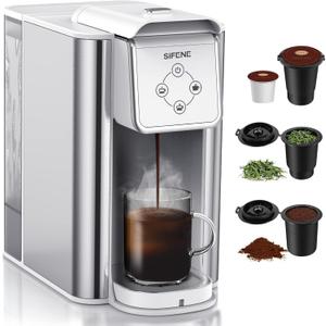 SIFENE single serve brewer 3-in-1 coffee machine for coffee pods ground loose tea 6 to 10oz brew sizes 50oz removable tank 1150w compact efficient white (Whiite)